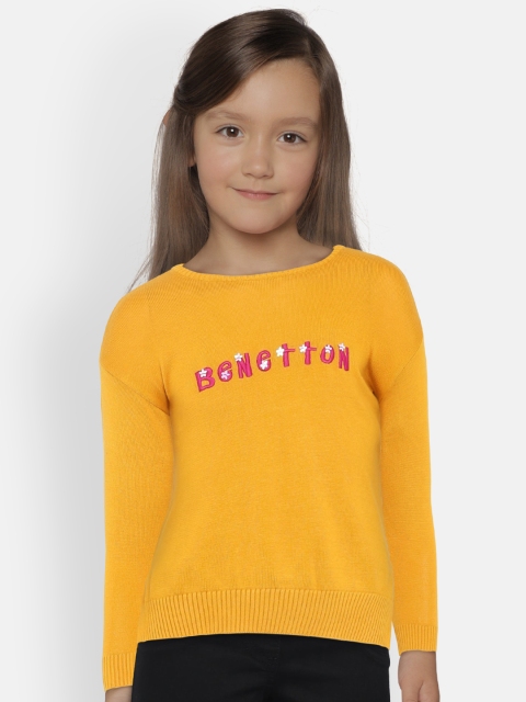 

United Colors of Benetton Girls Yellow Printed Pullover Sweater