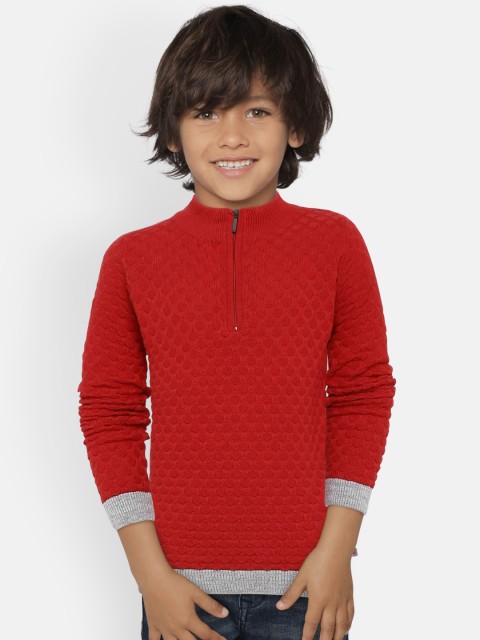 

United Colors of Benetton Boys Red Self Design Pullover