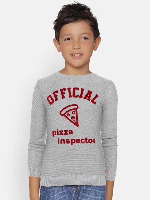 

United Colors of Benetton Boys Grey Melange Printed Pullover