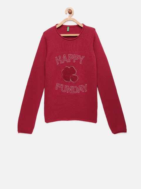 

United Colors of Benetton Girls Red Printed Pullover Sweater