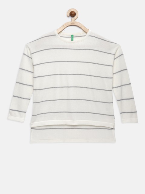 

United Colors of Benetton Girls Off-White Striped Pullover Sweater