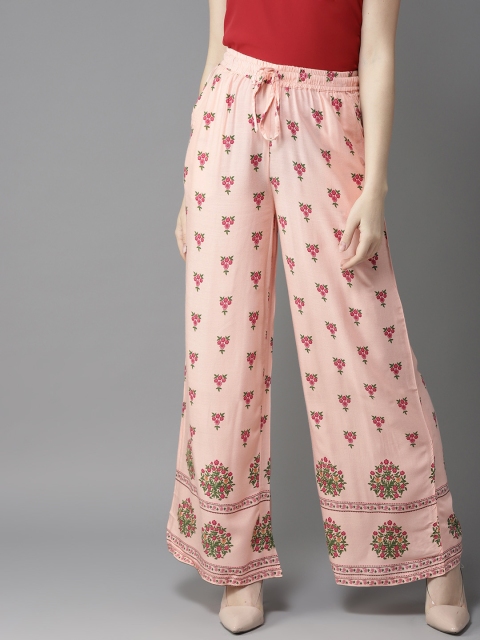 

HERE&NOW Women Peach-Coloured Straight Printed Palazzos