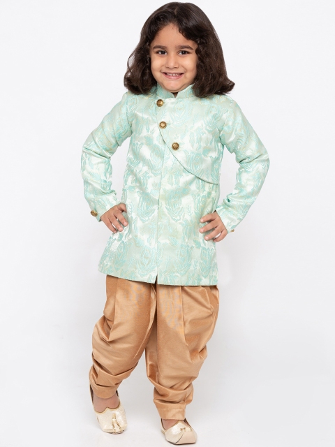 

JBN Creation Boys Sea Blue & Gold-Toned Self-Design Sherwani, Sea green