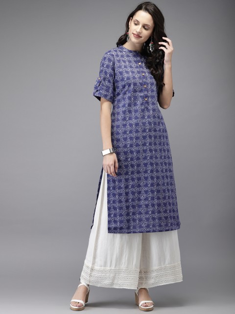 

Moda Rapido Women Blue & White Printed Straight Kurta