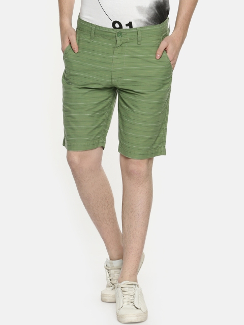 

Urban Ranger by pantaloons Men Green Striped Slim Fit Chino Shorts