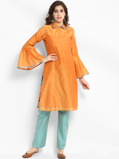 

Abhishti Women Orange & Blue Solid Kurta with Trousers