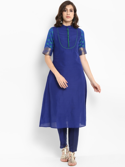 

Abhishti Women Blue Solid Kurta with Trousers