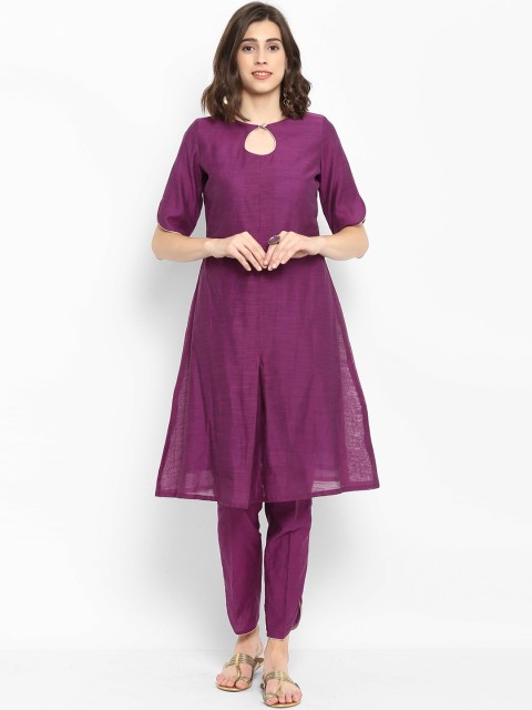 

Abhishti Women Purple Solid Kurta with Trousers