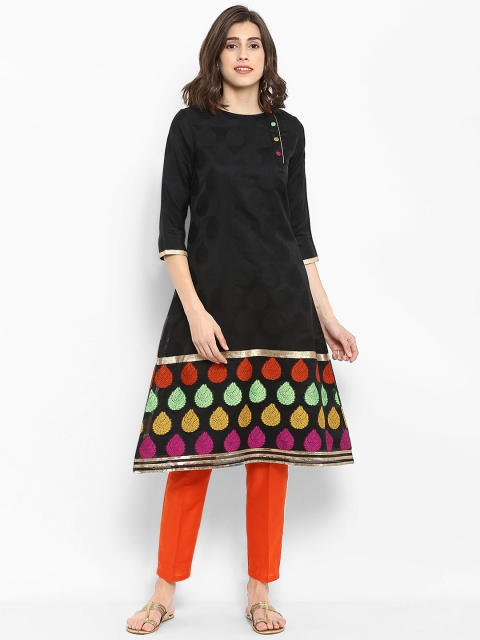 

Abhishti Women Black & Red Embroidered Kurta with Trousers