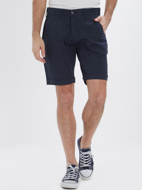 

Easies Men Navy Blue Checked Regular Shorts