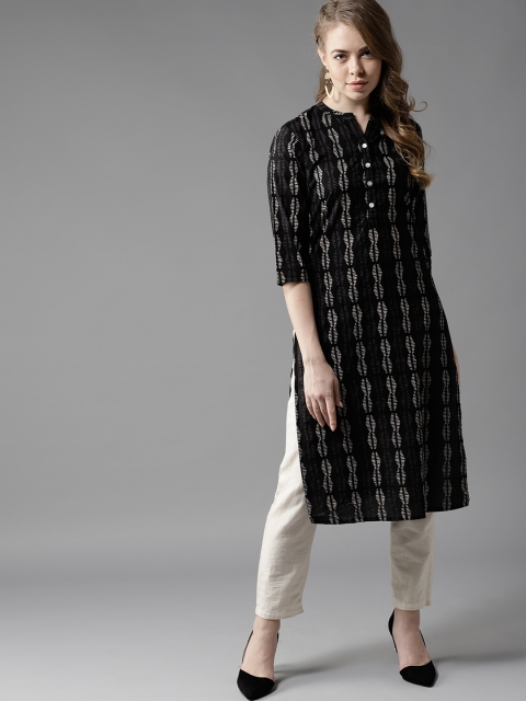 

HERE&NOW Women Black & White Printed Straight Kurta