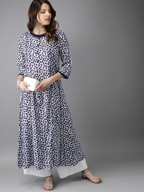 

HERE&NOW Women Blue Printed A-Line Kurta