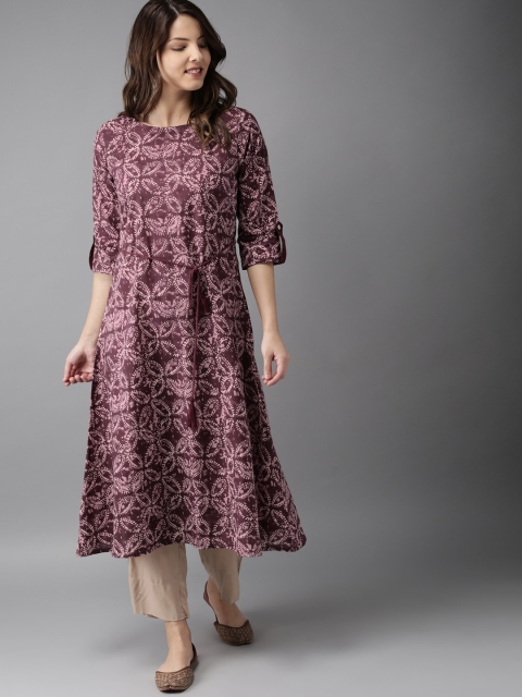 

HERE&NOW Women Burgundy Printed A-Line Kurta