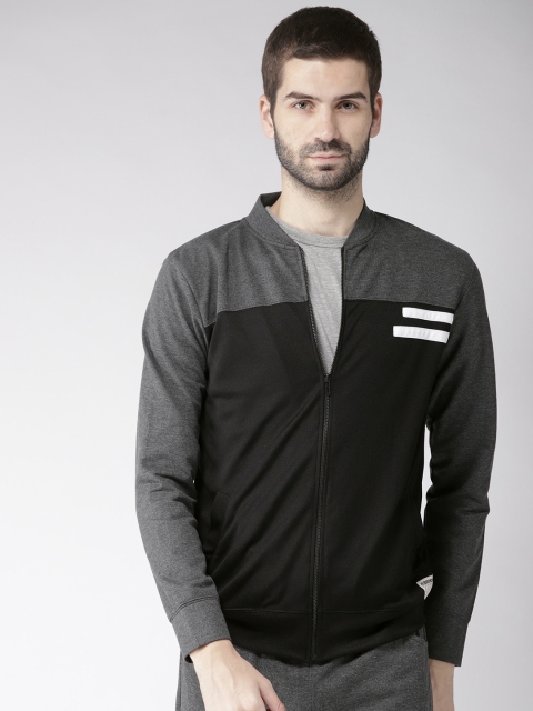 

Hubberholme Men Black & Charcoal Grey Colourblocked Sporty Jacket