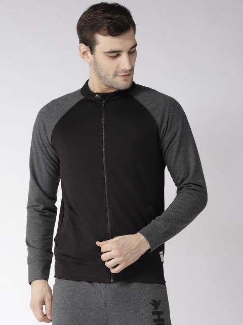 

Hubberholme Men Black & Charcoal Grey Solid Sporty Jacket
