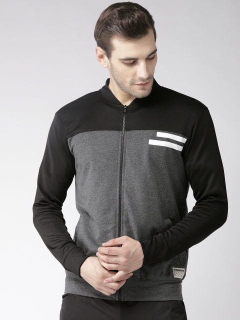 

Hubberholme Men Charcoal Grey & Black Colourblocked Sporty Jacket