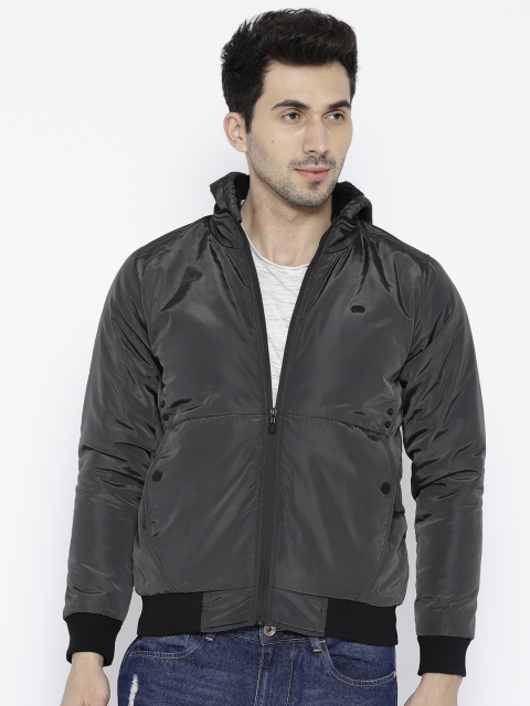 

Okane Men Olive Green Solid Bomber Jacket with Hood