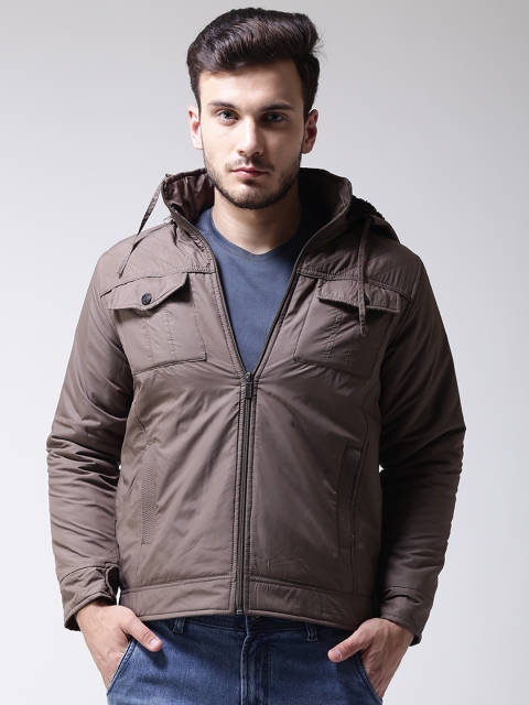 

Okane Men Brown Solid Padded Jacket with Detachable Hood