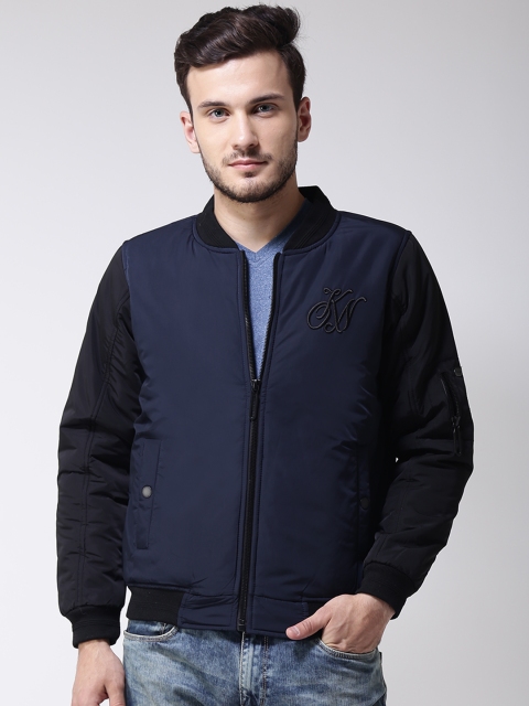 

Okane Men Navy Solid Bomber Jacket, Navy blue