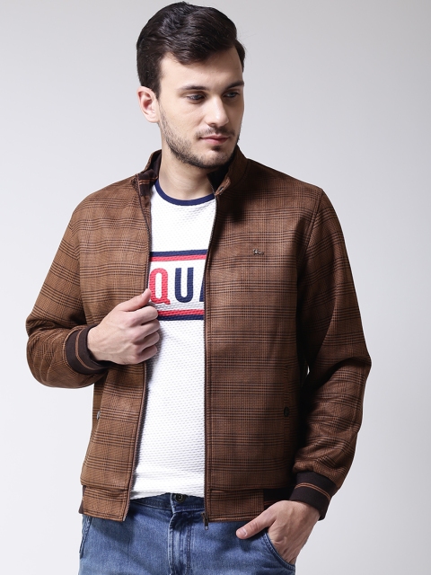 

Okane Men Brown Checked Bomber Jacket
