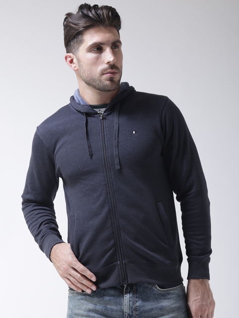 

Okane Men Charcoal Grey Solid Hooded Sweatshirt