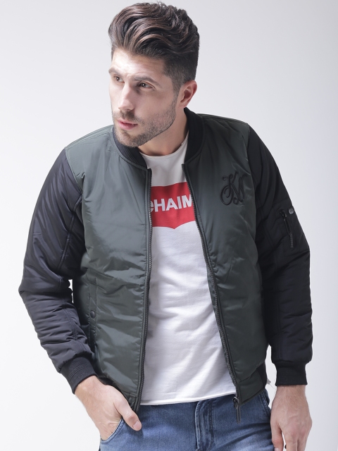 

Okane Men Olive Green Solid Bomber Jacket
