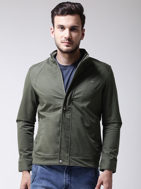 

Okane Men Olive Green Solid Tailored Jacket