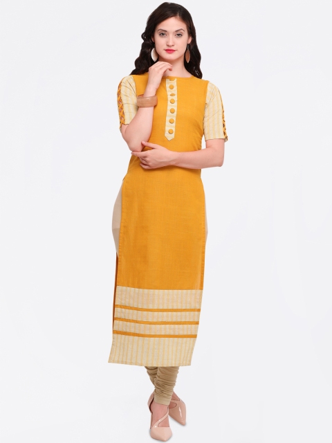 

Kvsfab Women Mustard & Cream-Coloured Striped Straight Kurta