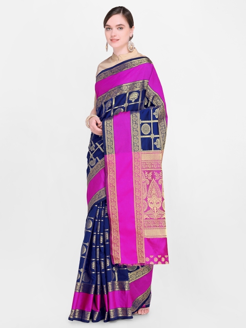 

Satrani Navy Blue Poly Silk Woven Design Kanjeevaram Saree