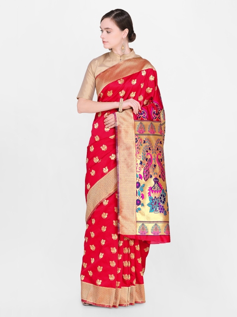 

Satrani Red Poly Silk Woven Design Kanjeevaram Saree