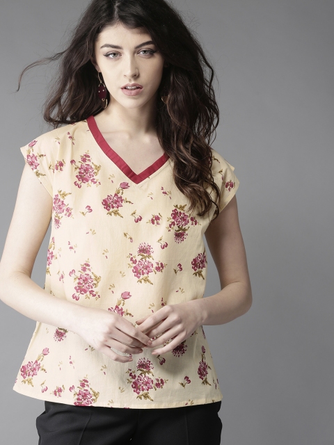 

Moda Rapido Women Beige & Magenta Printed A-Line Top