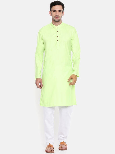 

Freehand Men Green & White Solid Kurta with Pyjamas