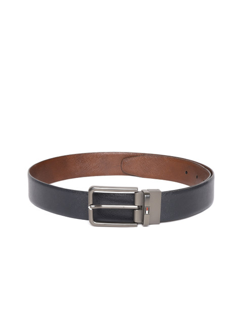 

Tommy Hilfiger Men Navy Blue & Coffee Brown Saffiano Textured Leather Belt