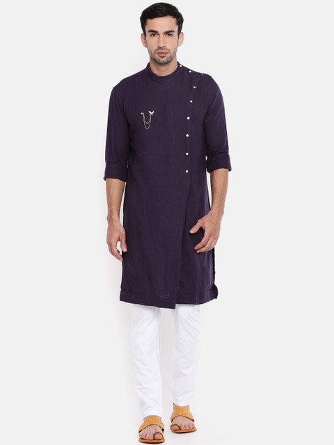 

Freehand Men Purple & White Solid Kurta with Pyjamas