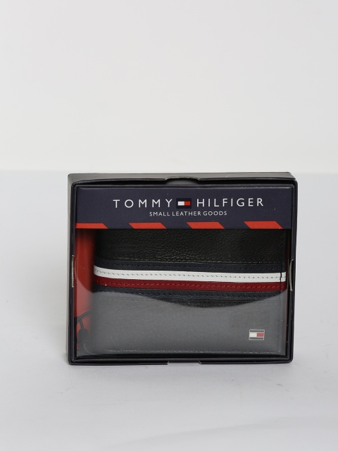 

Tommy Hilfiger Men Black Striped Genuine Leather Two Fold Wallet