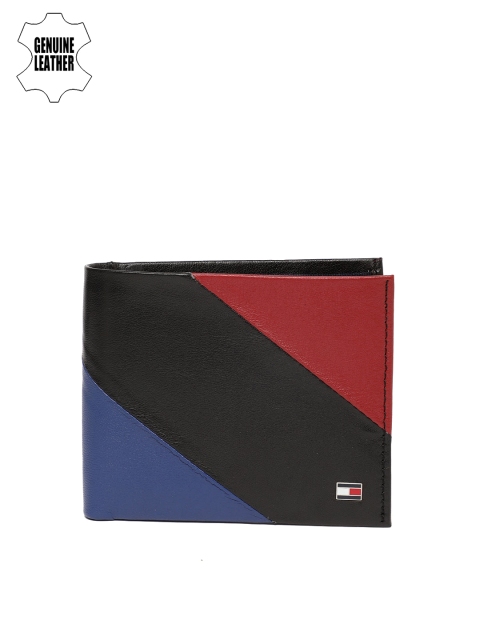 

Tommy Hilfiger Men Black & Navy Blue Colourblocked Two Fold Leather Wallet