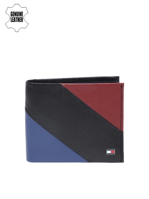 

Tommy Hilfiger Men Navy Blue & Black Colourblocked Genuine Leather Two Fold Wallet