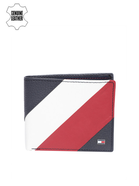 

Tommy Hilfiger Men Navy Blue & White Colourblocked Genuine Leather Two Fold Wallet