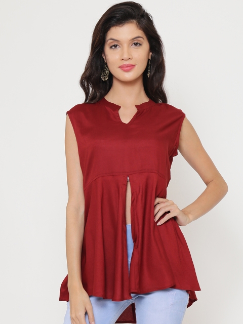 

Be Indi Women Maroon Solid High-Low Longline Top