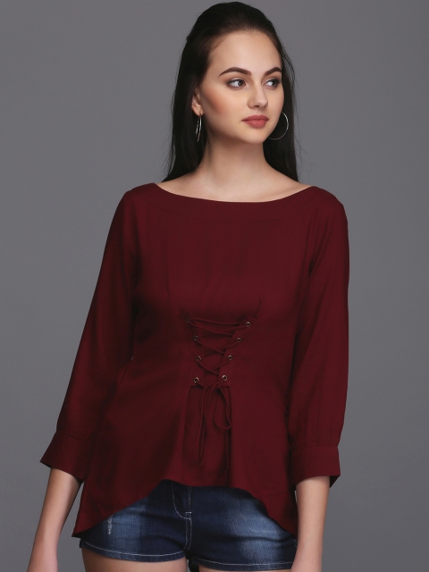 

Eavan Women Maroon Solid Cinched Waist Top
