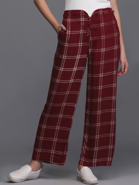 

Eavan Women Maroon Straight Fit Checked Parallel Trousers