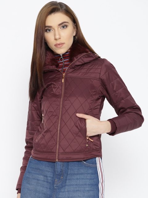

Monte Carlo Women Burgundy Solid Hooded Quilted Jacket