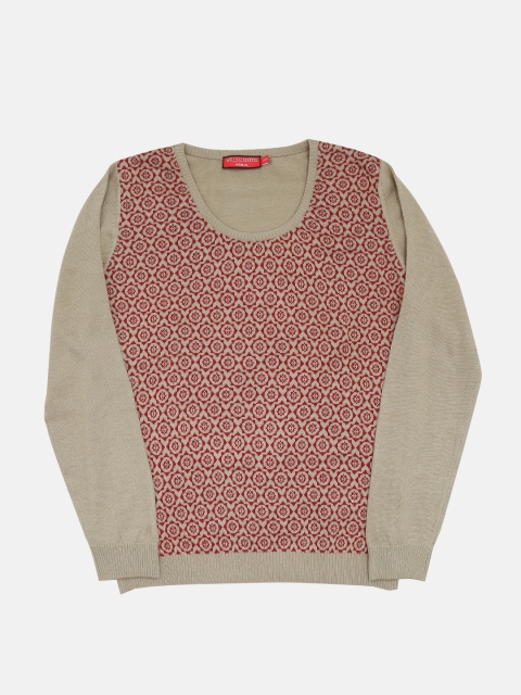 

Wills Lifestyle Women Maroon & Khaki Self Design Pullover Sweater