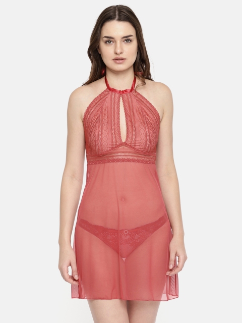 

Enamor Coral Pink Solid Baby Doll N090