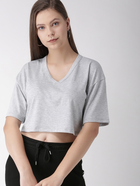 

FOREVER 21 Women Grey Solid Crop Top