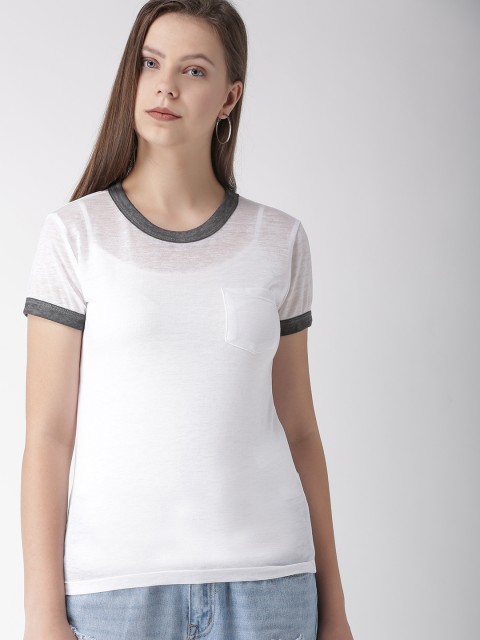 

FOREVER 21 Women White Solid Round Neck T-shirt