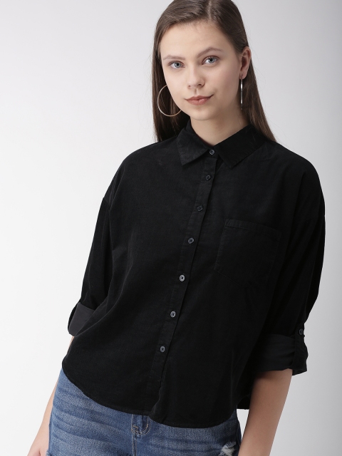 

FOREVER 21 Women Black Regular Fit Solid Casual Shirt