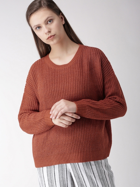

FOREVER 21 Women Rust Orange Solid Pullover Sweater