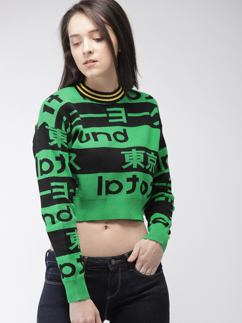 

FOREVER 21 Women Green & Black Printed Pullover