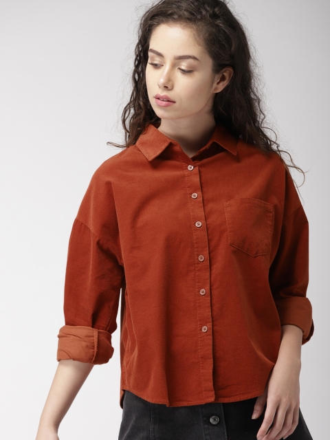 

FOREVER 21 Women Rust Regular Fit Solid Casual Shirt